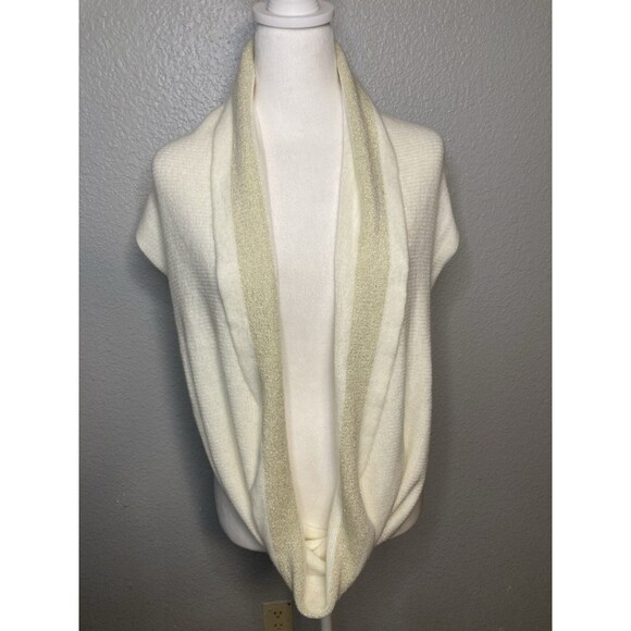 Calvin Klein Ivory With Gold Metallic Accent Knit Infinity Scarf Women's EUC - Picture 4 of 9
